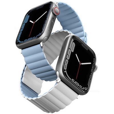 Ремень силиконовый Uniq REVIX для Apple Watch 41/40/38, цвет белый/голубой (41MM-REVWHTBLU) - фото 4782