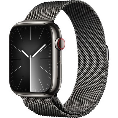 Умные часы Apple Watch Series 9, 45 мм, корпус из нержавеющей стали, миланский сетчатый браслет, графит - фото 13182